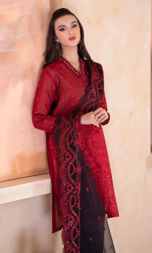 Unstitched Chikankari 3PC Lawn Suit Elegant Embroidery with Organza Dupatta [RC-7018] - Image 4