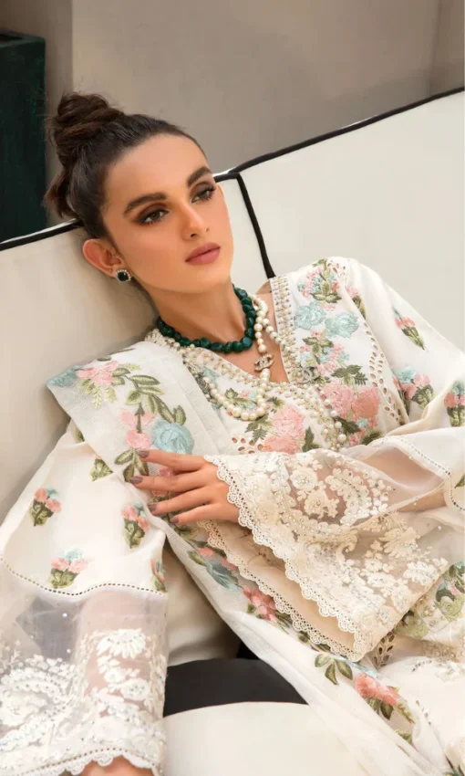 3PC Lawn Suit Heavy Embroidered Chikankari Work With Organza Dupatta [RC-7028] - Image 3