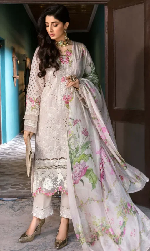 Premium Lawn Chikankari Embroidered 3PC Suit with Digital Printed Silk Dupatta [RC-7057] - Image 2