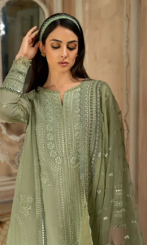 3PC Embroidered Lawn Suit With Fully Sequence Embroidered Shirt And Organza Dupatta [RC-7054] - Image 2