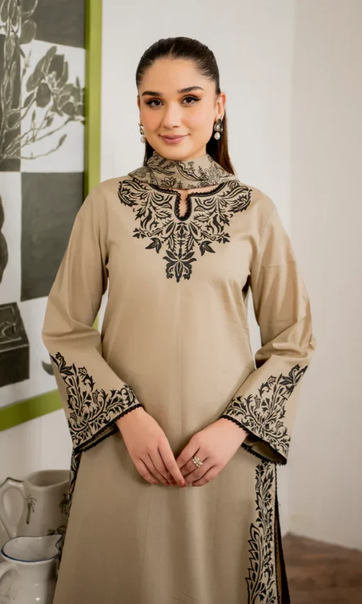 Unstitched Embroidered Lawn 3PC Suit With Digital Printed Silk Dupatta [RC-7023] - Image 2