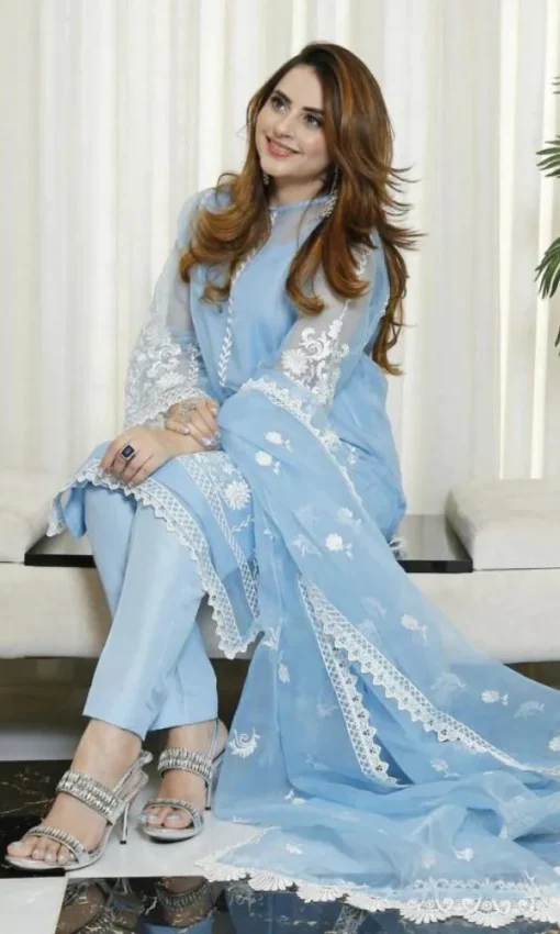 Organza Embroidered 4PC Unstitched Suit With Same Dupatta [FR-4142] - Image 2