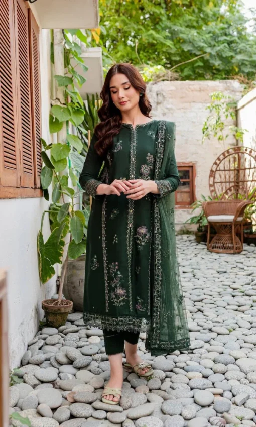 3PC Heavy Embroidered Luxury Lawn Suit With Classic Dupatta [RC-7026] - Image 2
