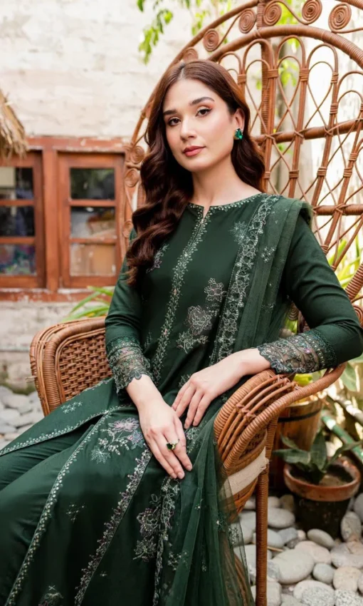 3PC Heavy Embroidered Luxury Lawn Suit With Classic Dupatta [RC-7026] - Image 5