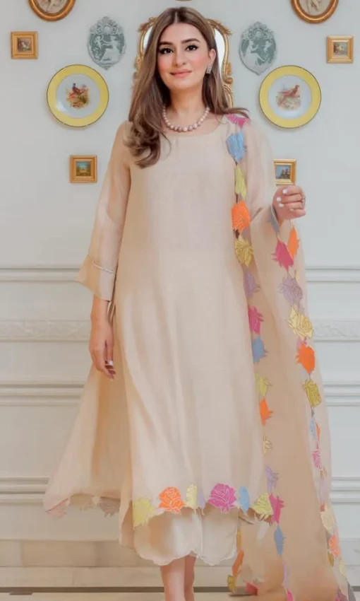 3PC Lawn Suit With Embroidered Organza Dupatta [RC-7051] - Image 3