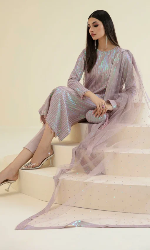 3PC Embroidered Organza Sequence Suit [FR-4141] - Image 2