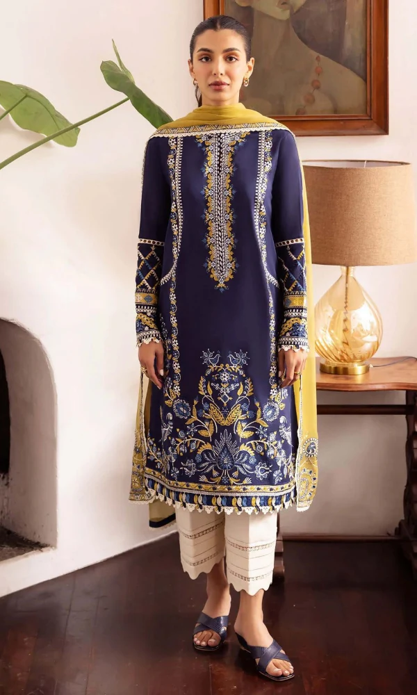 Navy Blue Embroidered Lawn Suit
