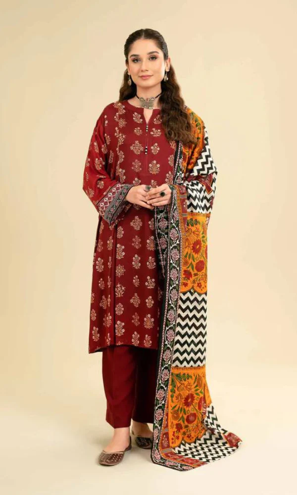 Unstitched Suit With Monar Printed Dupatta