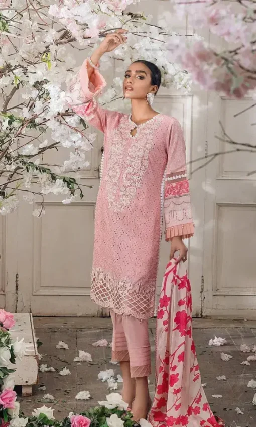 Unstitched 3PC Lawn Chikankari Suit – Heavy Embroidery with Printed Silk Dupatta [RC-7048] - Image 2