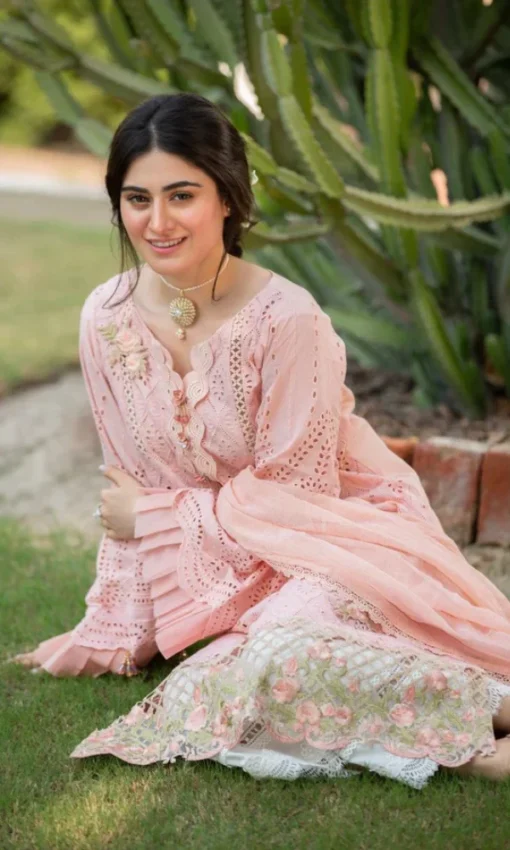 Lawn Unstitched Embroidered 3pc Suit With Bamber Chiffon Embroidered Dupatta [RC-7035] - Image 3