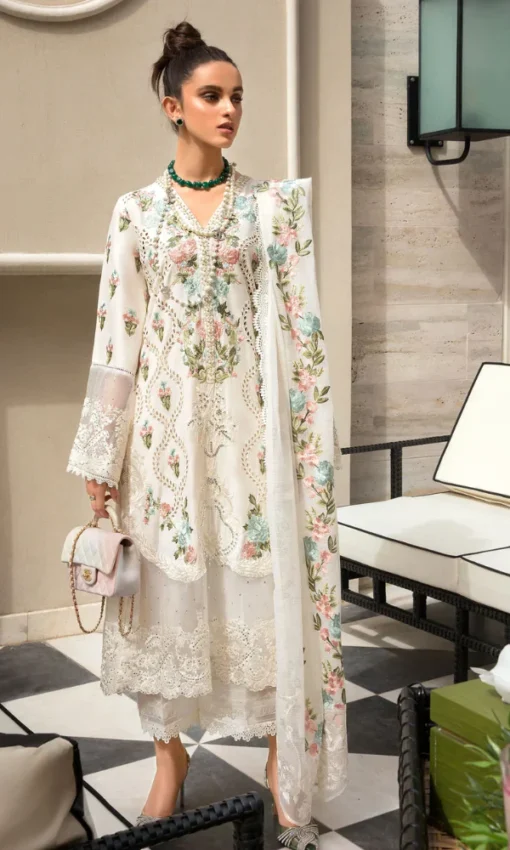 3PC Lawn Suit Heavy Embroidered Chikankari Work With Organza Dupatta [RC-7028] - Image 4