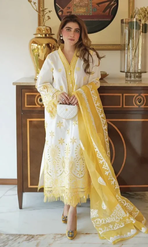 Lawn Unstitched Embroidered 3PC Suit With Organza Dupatta [RC-7040] - Image 2