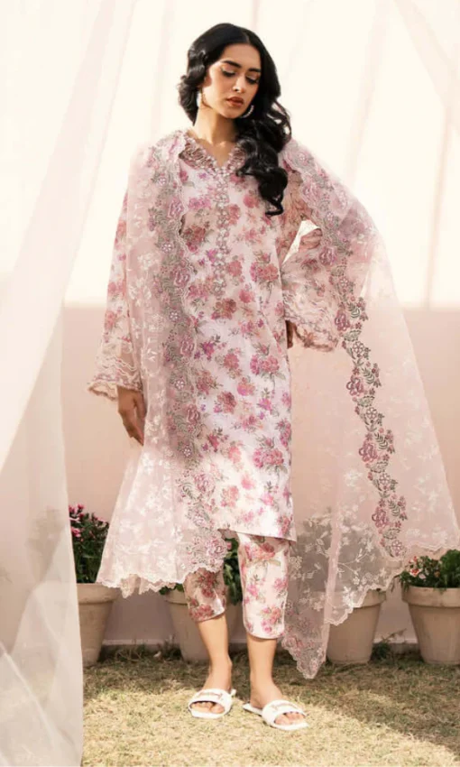 3PC Heavy Embroidered Lawn Suit With Organza Dupatta [RC-7041] - Image 4