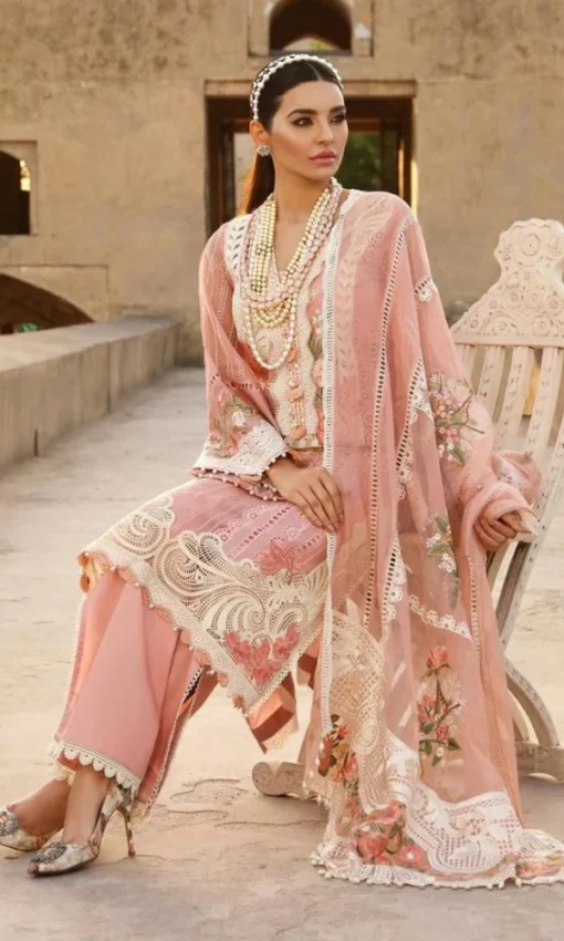 Classic 3PC Unstitched Lawn Chikankari Embroidered Suit with Organza Dupatta [RC-7024] - Image 2