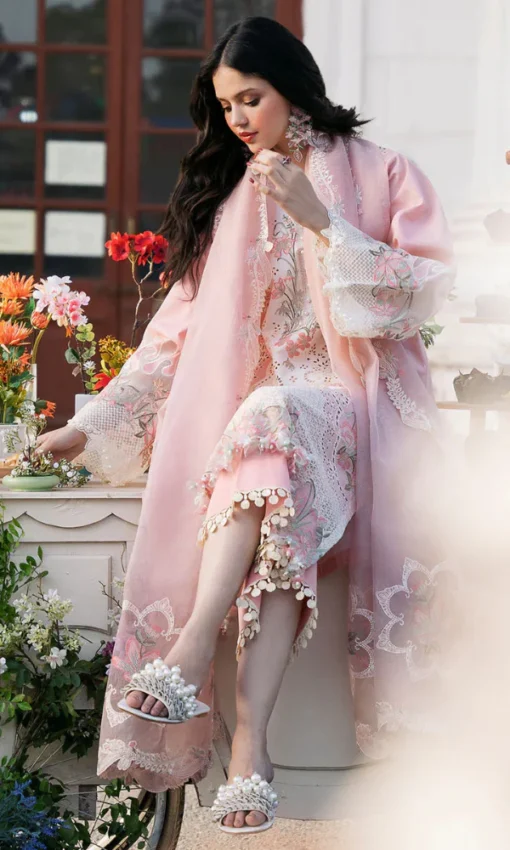 Unstitched 3Pc Lawn Suit Fully Embroidered with Organza Dupatta [RC-7006] - Image 3