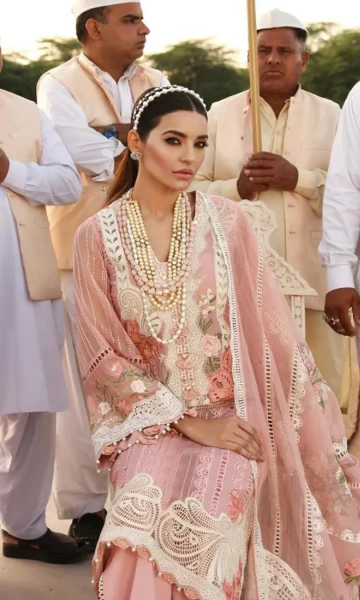 Classic 3PC Unstitched Lawn Chikankari Embroidered Suit with Organza Dupatta [RC-7024] - Image 3