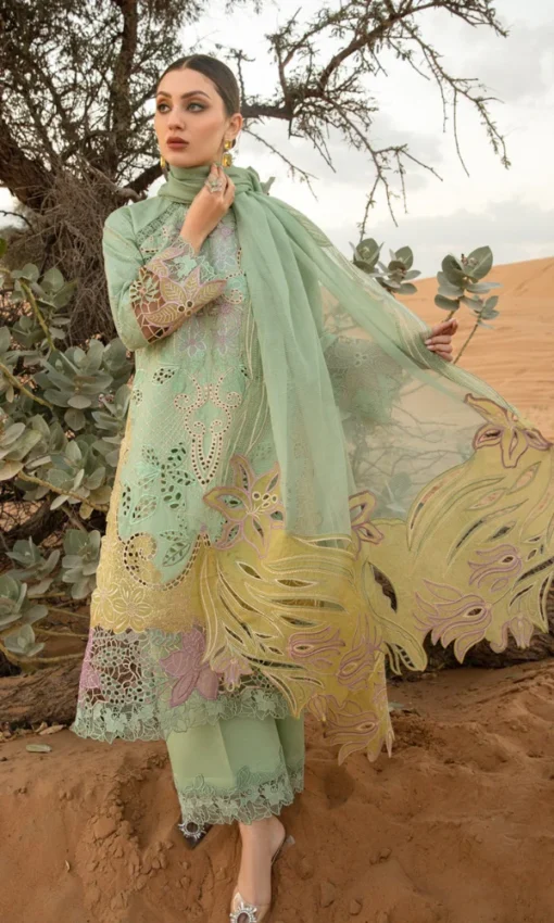 3PC Unstitched Chikankari Heavy Embroidered Lawn Suit with Organza Dupatta [RC-7009] - Image 2