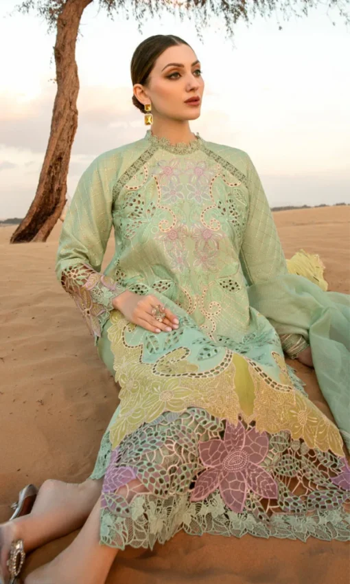 3PC Unstitched Chikankari Heavy Embroidered Lawn Suit with Organza Dupatta [RC-7009] - Image 3