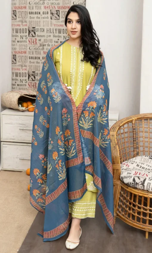 Fully Embroidered 3PC Lawn Suit With Monar Dupatta [RC- 7013] - Image 6