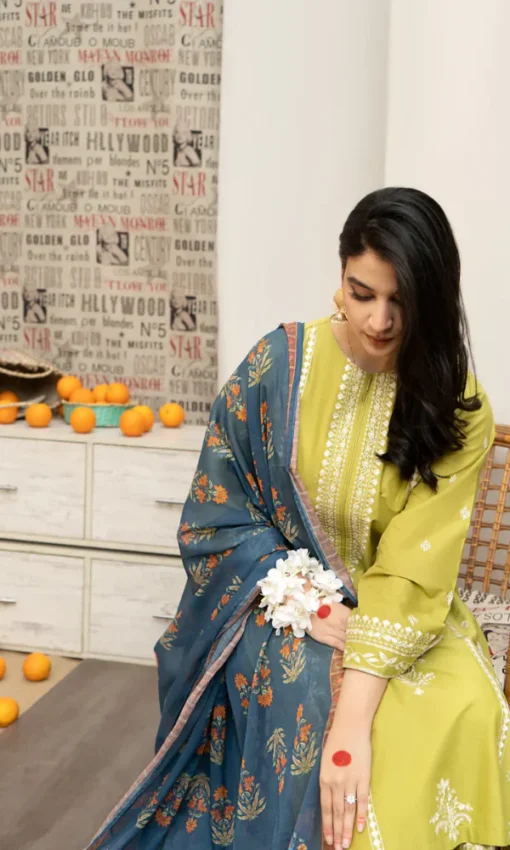 Fully Embroidered 3PC Lawn Suit With Monar Dupatta [RC- 7013] - Image 3