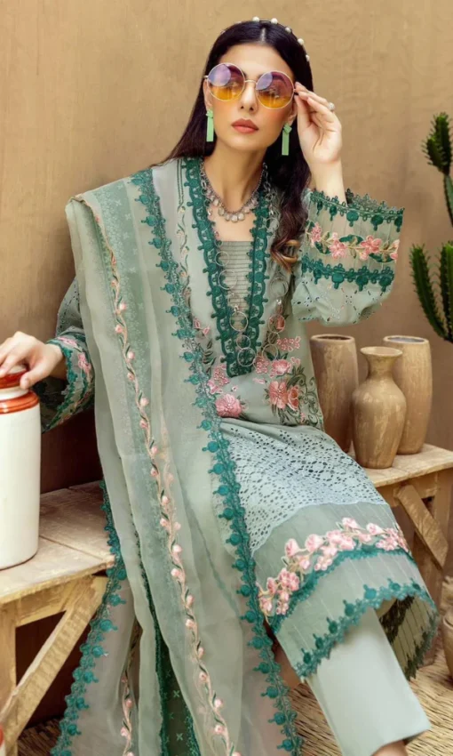 Lawn Embroidered Sequin Work 3pc Suit With Organza Dupatta [RC-7015] - Image 4