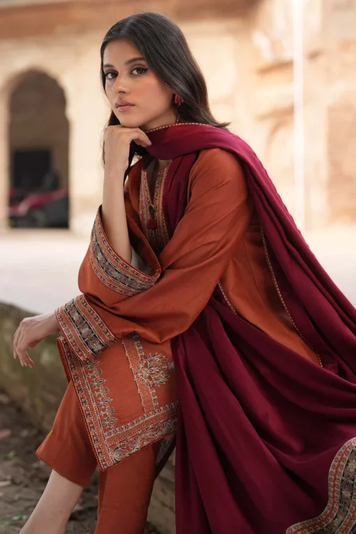Embroidered Lawn 3PC Suit With Silk Dupatta [RC-7016] - Image 2