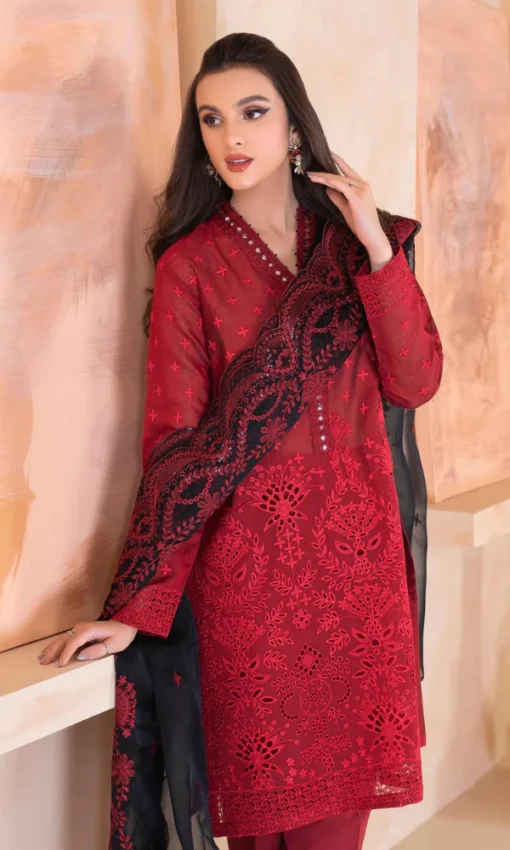 Unstitched Chikankari 3PC Lawn Suit Elegant Embroidery with Organza Dupatta [RC-7018] - Image 2