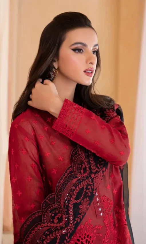 Unstitched Chikankari 3PC Lawn Suit Elegant Embroidery with Organza Dupatta [RC-7018] - Image 3