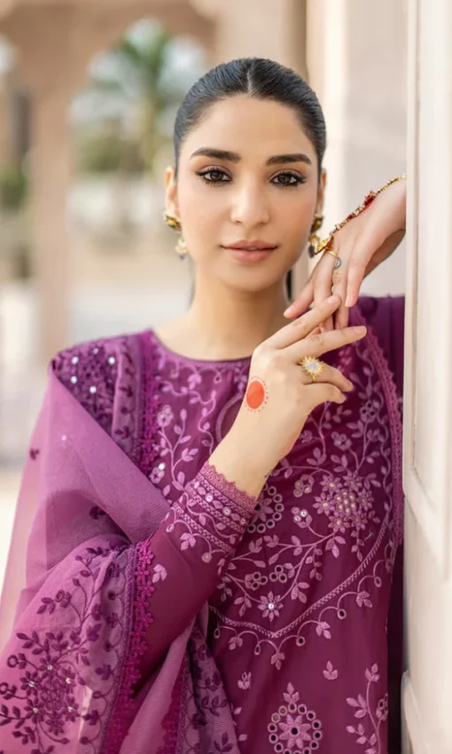 3PC Embroidered Lawn Suit With Organza Dupatta [RC-7020] - Image 4