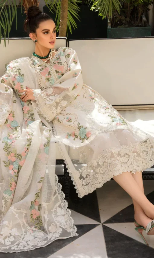 3PC Lawn Suit Heavy Embroidered Chikankari Work With Organza Dupatta [RC-7028] - Image 2