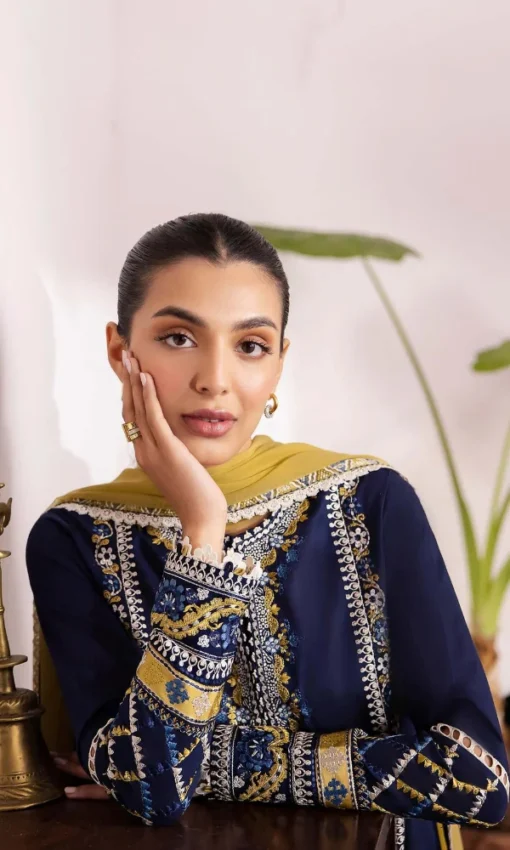 Navy Blue Embroidered 3PC Lawn Suit [RC-7043] - Image 3
