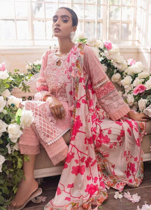 Unstitched 3PC Lawn Chikankari Suit – Heavy Embroidery with Printed Silk Dupatta [RC-7048] - Image 3