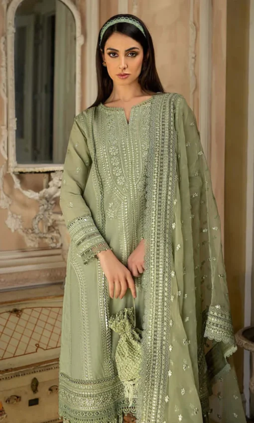 3PC Embroidered Lawn Suit With Fully Sequence Embroidered Shirt And Organza Dupatta [RC-7054] - Image 3