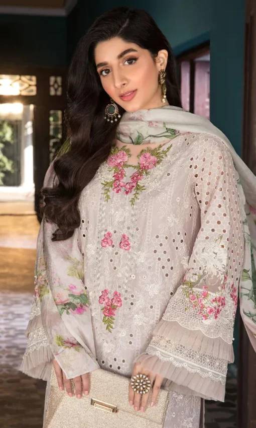 Premium Lawn Chikankari Embroidered 3PC Suit with Digital Printed Silk Dupatta [RC-7057] - Image 3