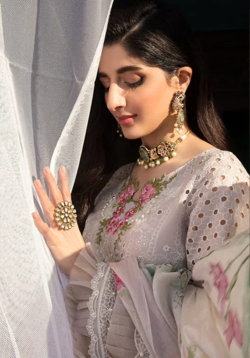 Premium Lawn Chikankari Embroidered 3PC Suit with Digital Printed Silk Dupatta [RC-7057] - Image 4