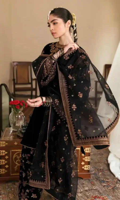 Unstitched Embroidered 3PC Velvet Suit [VT-5601] - Image 2