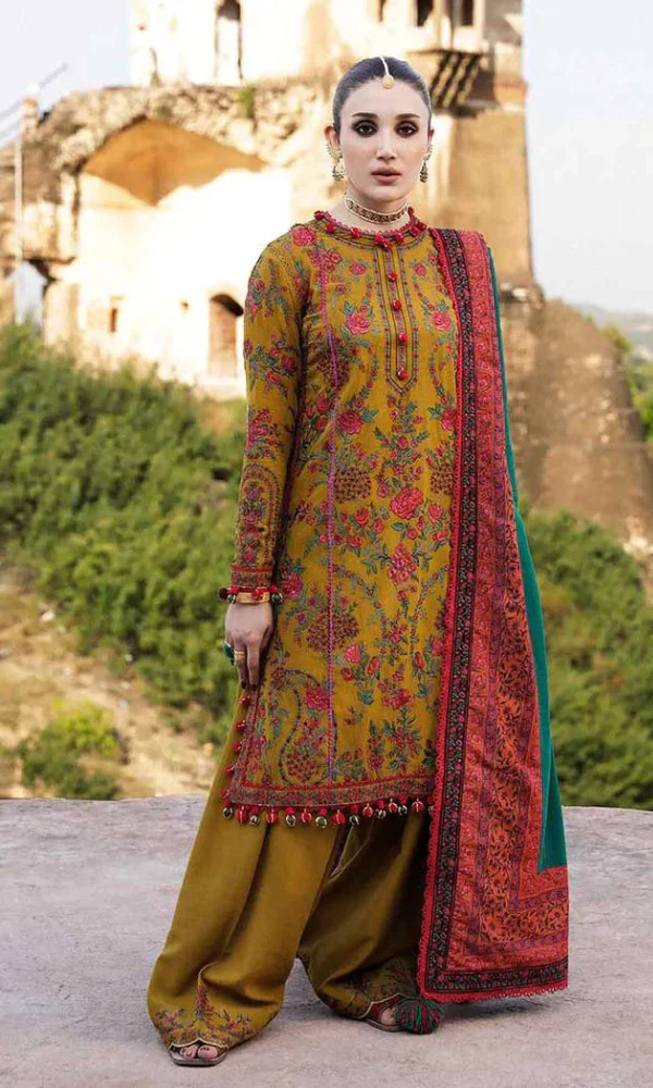 Elegant Heavy Embroidered 3 PC Dhanak Suit [WD-6015]